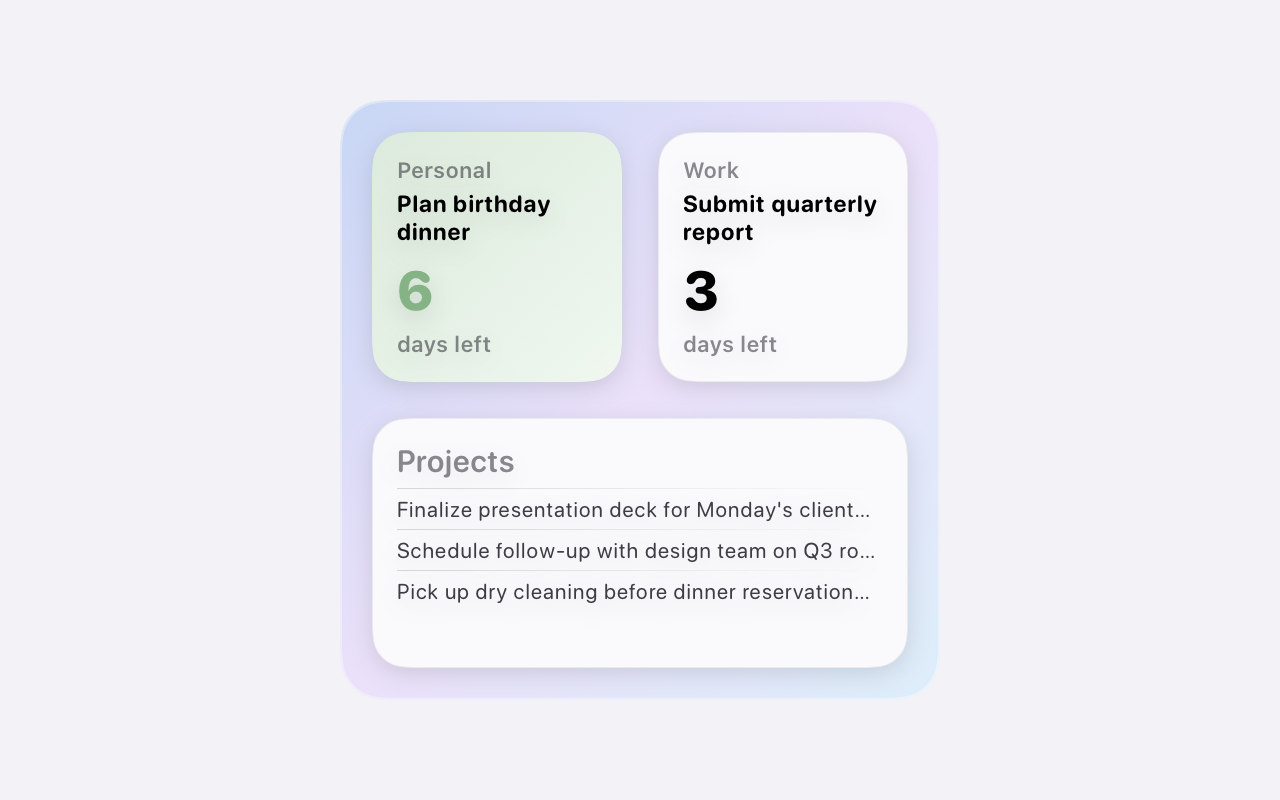 ETasks Home Screen widgets