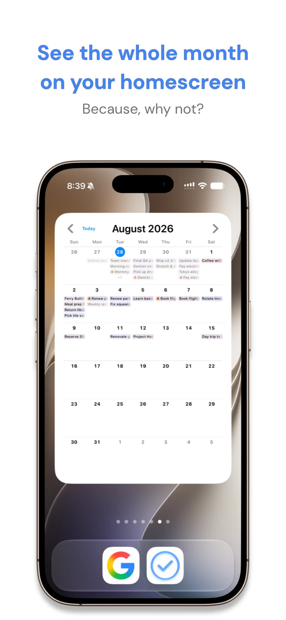 See the whole month on your homescreen