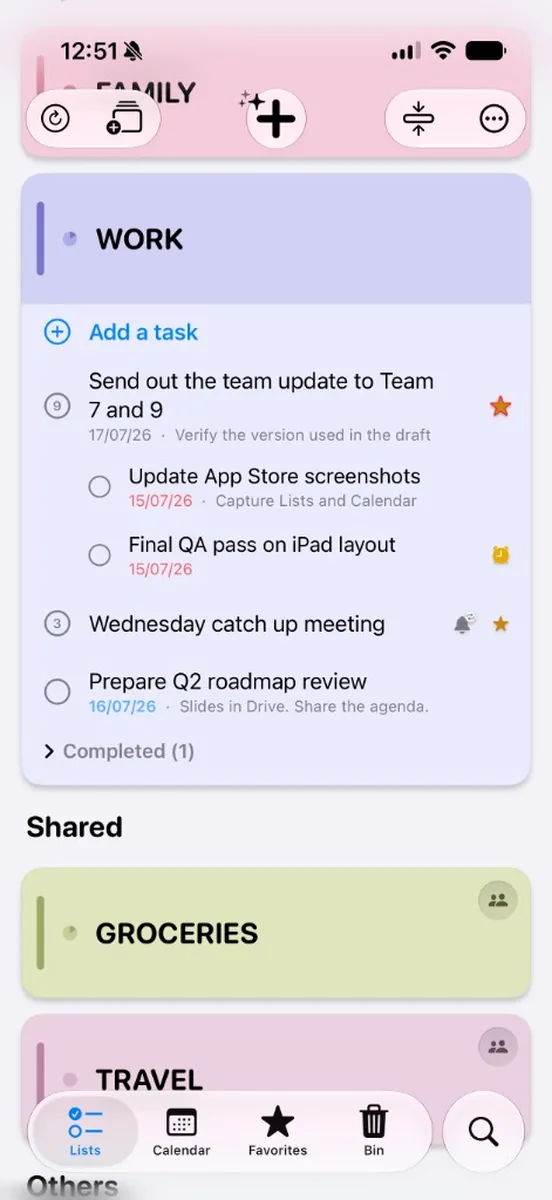 Open list with tasks