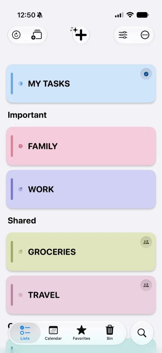 Lists screen